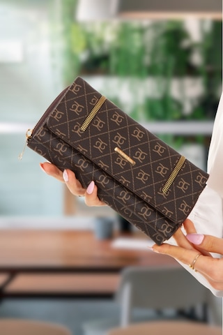 Kadın Desenli Kağıt Para Ve Kartlık Bölmeli Cüzdan Kahverengi