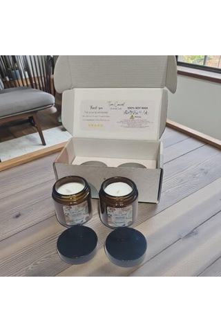 Kokulu Mum 2&apos Li Set - Soya Mum Hediye Seti, Sandalağacı Ve Okyanus Aromalı Amber Kavanoz Mumlar -%100 Doğal Soya Wax, Özel Tasarım Kutulu 50 x 22