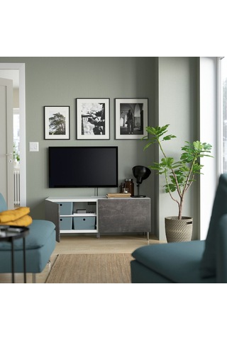 Tv Sehpası, Beyaz-koyu Gri, 120x42x48 Cm, Kallvıken Gri