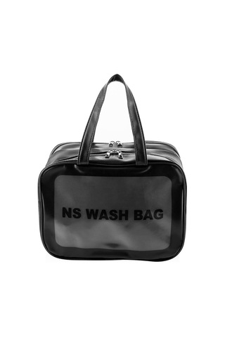 Şeffaf Çift Bölmeli Seyahat Makyaj Organizeri Kozmetik Çantası - Siyah Xl