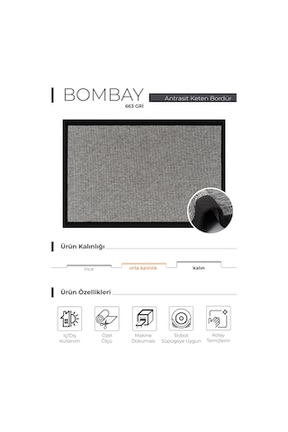 Bombay 663 Gri Hav Toz Vermez Kolay Temizlenen Hasır Doku Sisal Halı Gri