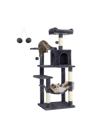 Pct161g01 Tırmalama Ağacı, 143 Cm Yüksekliğinde, Kedi Ağacı, Çok Katlı Kedi Evi, 4 Tırmalama Sütunu, 2 Platfo