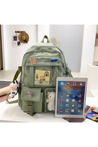 Dianziye Yeni Model Şık Ve Hacimli Ortaokul Çantası Yeşil Renk, Pratik Seyahat Çantası + Aksesuarlar Yeşil