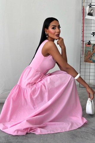 WeShaya Kadın Pembe Tek Omuz Wual Maxi Elbise Pembe