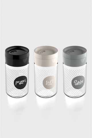 Renga Dorian Yazı Desenli 105 Ml 3'lü Cam Tuzluk Biberlik Seti 122007 Siyah-bej-gri Çok Renkli