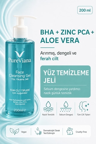 Pureviana Siyah Nokta Akne Karşıtı Gözenek Temizleyici ve Sebum Dengeleyici Yüz Temizleme Jeli 200 ML