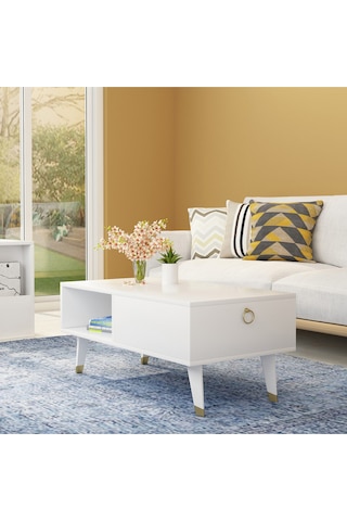 Delux Kapaklı Orta Sehpa Beyaz Beyaz