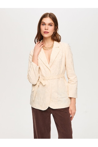 Faik Sönmez Delik İşi Payetli Brodeli Blazer Ceket S26ckt016 Us26ckt01673 Ekru