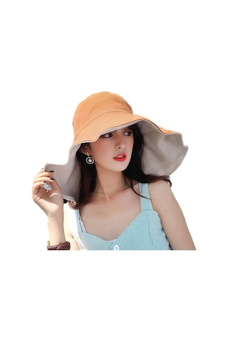 Geniş Kenarlı Katlanabilir Plaj Şapkası Büyük Boy Moda Kova Tasarımı, Güneşten Koruma Ve Şık Stil İçin Turuncu