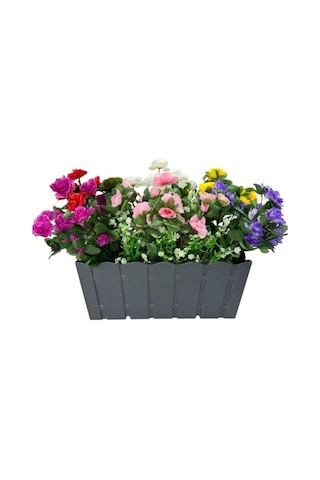 Yapay Çiçek Antrasit Balkon Saksıda Küpeşte Askılı Açelya Çiçeği Karışık Renkli Çiçek Sepeti 50cm Siyah