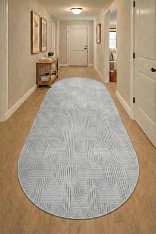Raschel Carpet Bohem Oval Açık Gri Emboss Premium Seri Yeni Nesil Kaymaz Taban Jel Taban Halı Yolluk Antre Hol Açık Gri
