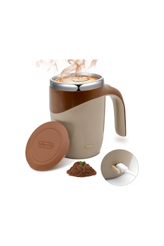 Tenfowee Kahve/protein Çayları Otomatik Karıştırıcı, Şarjlı Paslanmaz Çelik Turizm Kupa, 6 Saat Isı/12 Saat Soğuk Saklama, Preventif Kapak Kahverengi