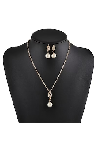 İnci, Zirkon Taş İşlemeli, Gümüş, Altın Kaplama, Takı Seti Kolye Küpe , Yeni Yıl, Gold