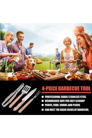 Besthome1 304 Paslanmaz Çelik Saplı 4'lü Barbekü Alet Seti: Bıçak, Çatal, Palet, Pençe - Taşınabilir Kutu İle Evde Ve Dışarda Y Çok Renkli