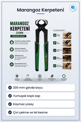 Marangoz Kerpeteni 200 Mm Ergonomik Yumuşak Sap Kesici Çivi Çekme