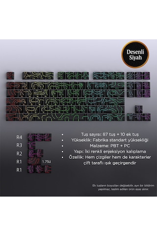 Mekanik Klavye Kontur Keycaps Seti- 97 Tuş Şeffaf Rgb Uyumlu Çizgili Tuş Takımı
