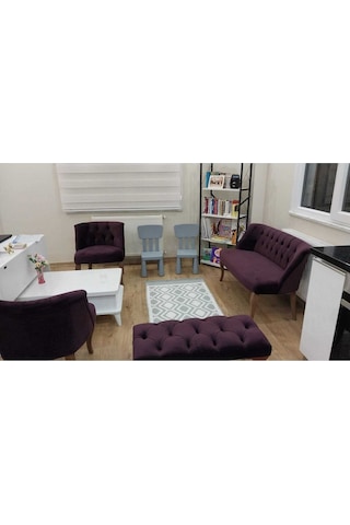 Ecem Life Mürdüm Babyface Cay Seti Koltuk 2 1 1 Puf Hediye Mürdüm