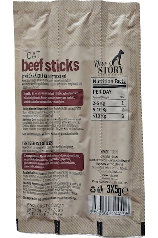 New Story Cat Beef Sticks Dana Etli Kedi Ödül Çubukları 3 x 5 G