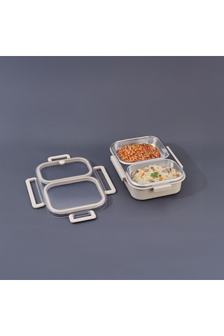 Aryıldız Bento Dikdörtgen 2 Bölmeli Lunch Box Yemek Termosu Vizon 1000 Ml Kahve