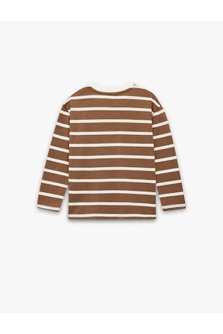 Koton Viskon Karışımlı Çizgili Kahverengi Kız Çocuk Uzun Kollu T-shirt 6skg10285ak Kahverengi