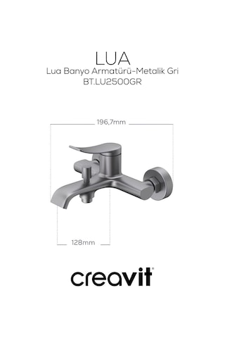 Creavit Lua Metalik Lavabo Banyo Eviye Bataryası 3'lü Set LU1500GR-LU2500GR-LU8500GR Gri