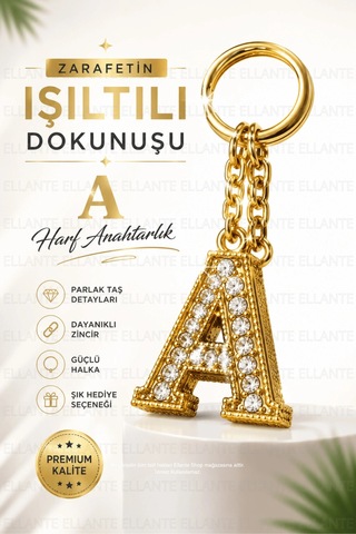 Kişiye Özel Harf Anahtarlık Altın Renk Zirkon Taşlı Şık Çanta Süsü Anahtar Aksesuarı Hediyelik Harf 66720743
