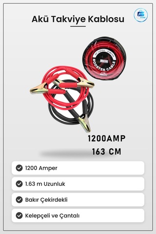 Akü Takviye Kablosu Seti 1200 Amper 1.63 M Oto Yol Yardım Bakır Ç