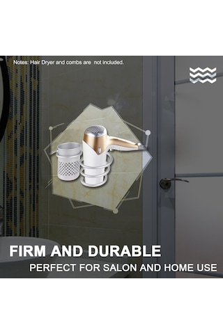 Lemestar Duvar Tipi Aluminyum Saç Kurutucu Tutucu - Banyo Taşınabilir Alet Depolama Rafı Gümüş Renkli