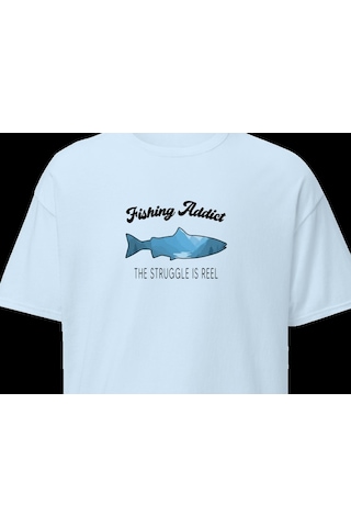 Wildstyle Fishing Addict Struggle Is Reel Balıkçılık Esprili Baskılı Unisex Bisiklet Yaka Pamuklu Tişört Bebek Mavisi