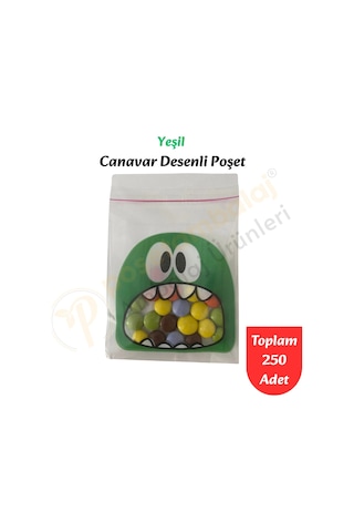 250 Adet Yeşil Canavar Desenli Cake Pop & Kurabiye Poşeti-10x15 Cm