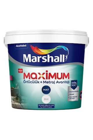 Marshall Maximum Mat Silikonlu Silinebilir İç Cephe Boyası 7,5 Lt 7,5 L
