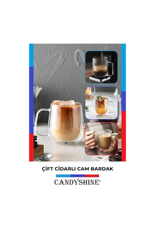 Çift Camlı Çift Çidarlı Bardak 300ml Ev Ofis Fincanı Çift Katlı