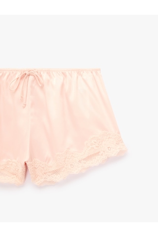 Koton Beli Lastikli Rahat Kalıp Dantelli Saten Şort Pijama Altı Pembe 6slk80057mw Gül