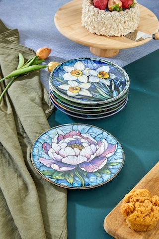 Grandora 6 Lı Çiçek Desenli Pasta Tabağı Seti 20 Cm - Pasta Ve Tatlı Tabak Seti Çok Renkli