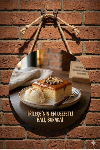 Trileçe Temalı Tatlıcılar Pastaneler Restoranlar İçin Ahşap Duvar Kapı Dekoratif Süs Tablo 4