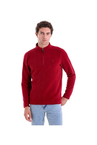 Hatemoğlu Regular Fit Düz Tam Boy Fermuarlı Polar Sweatshirt Bordo