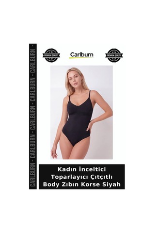 Carlburn Özel Seri Kadın İnceltici Toparlayıcı Çıtçıtlı Body Zıbın Korse Siyah Giyim Kombin Siluet