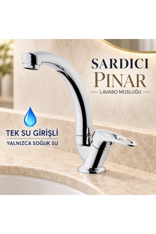 Sardıcı Pınar Krom Lavabo Musluğu Tek Su Girişli Yalnızca Soğuk Su Tam Takım