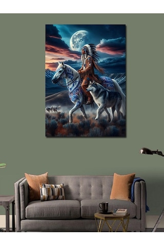 Kanvas Tablo Kızılderili Adam Ve Atı 50cmx70cm