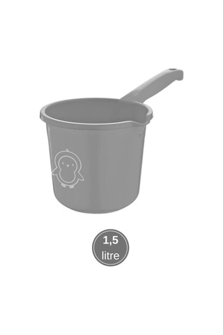 2 Li Bebek Banyo Su Kovası Ve Maşrapası Seti, Saplı Oluklu Kova 13lt Ve Maşrapa 1,5lt Set Gri Gri