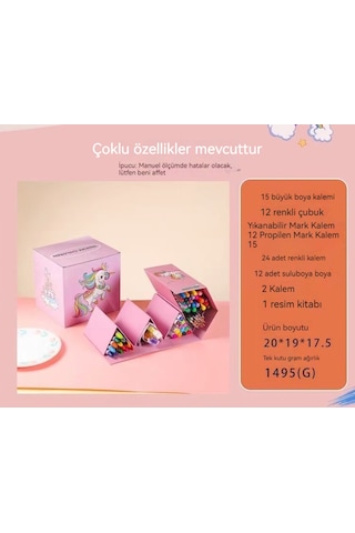 Ikkb Yeni Altıgen Kutu 114 Adet Güzel Hediye Kutusu Boyama Renkli Çubuk Çocuk Suluboya Kalem Seti Gökkuşağı Pegasus Desen