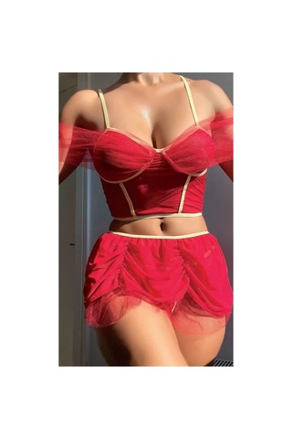 Angbutik Mini Etekli Bustiyerli Takım Kırmızı