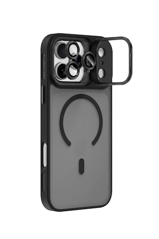 İphone 17 Pro Max Uyumlu Magsafe Özellikli Kamera Lens Koruyuculu Pass Silikon Kılıf Şeffaf Siyah