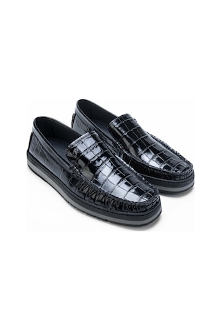 Tamer Tanca Erkek Hakiki Deri Siyah Kroko Loafer Ayakkabı 355 14320 Erk Ayk Sk23/24 Sıyah Kroko Siyah