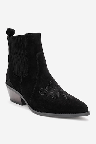 Luvishoes Julıeta Siyah Süet Hakiki Deri Kadın Western Bot Siyah