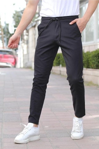 Tarz Cool Erkek Eganis Ipli Jogger Düğmeli Kumaş Pantolon Siyah