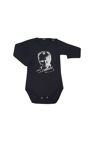 Unisex Bebek Siyah Atatürklü Uzun Kollu Badi - Zıbın Unisex Bebek Siyah Atatürklü Uzun Kollu Badi - Zıbın