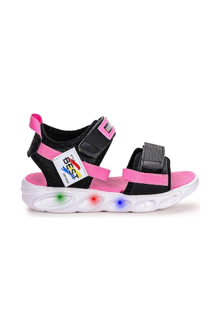 Kiko Kids 100 Işıklı Kız/erkek Çocuk Cırtlı Sandalet Ayakkabı 100 Siyah - Pembe