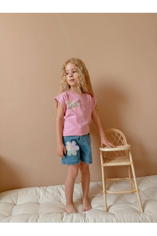Jolly Kids Kız Çocuk Kot Jean Şortlu Badili Takım Pembe