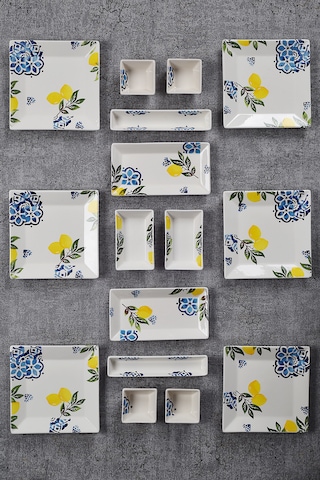 Piatti Naturali 16 Parça 6 Kişilik Limon Kahvaltı Takımı Handmade Sunum Set Çok Renkli